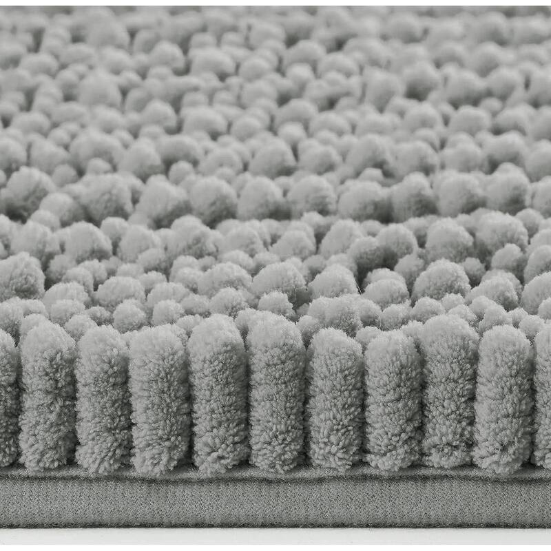 Light Grey Soft Cozy Plush Chenille Contour Bath Mat Bathroom Rug