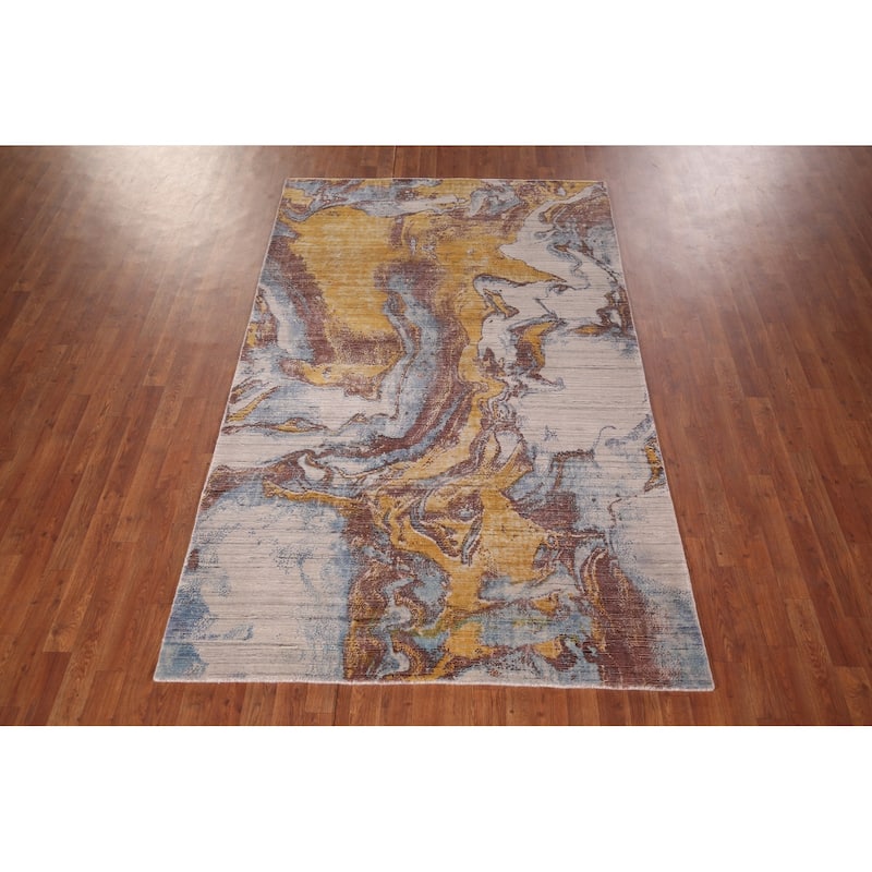 Contemporary Oriental Area Rug Hand-Knotted Modern Wool Carpet - 5'0" X 8'0"