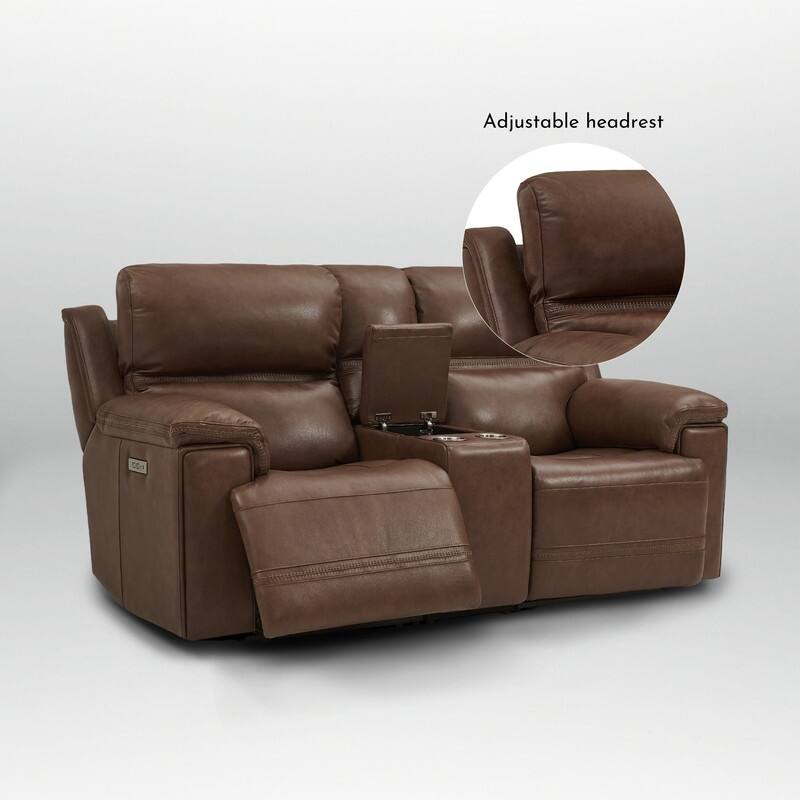 Genuine Leather Dual Power LoveSeat with Console, Adjustable Headrest, Footrest, USB/Type-C & Zero Gravity