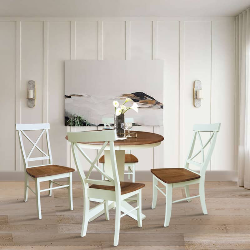 36" Solid Wood Round Top Pedestal Dining Table with Dining Chairs