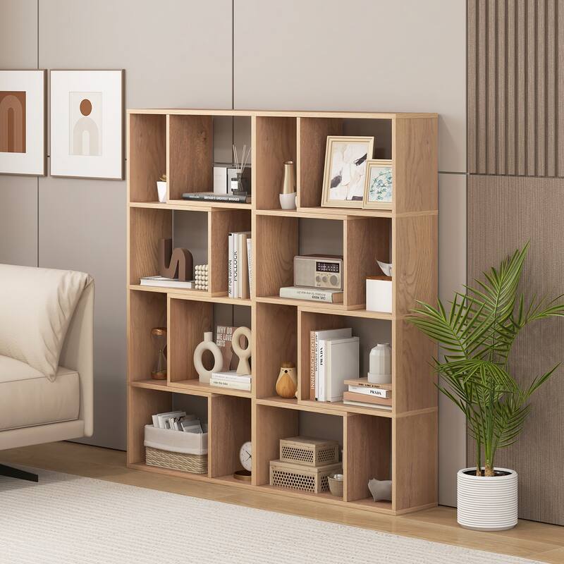 Gymax 4-Tier Geometric Bookshelf 48''/120 CM High Bookcase Modern