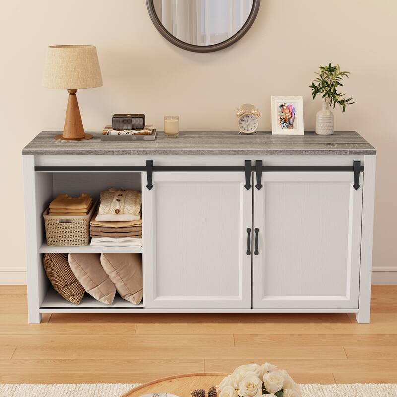 Farmhouse Sideboard Buffet Cabinet with Storage,Coffee Bar Cabinet with 4 Drawers and Sliding Barn Doors