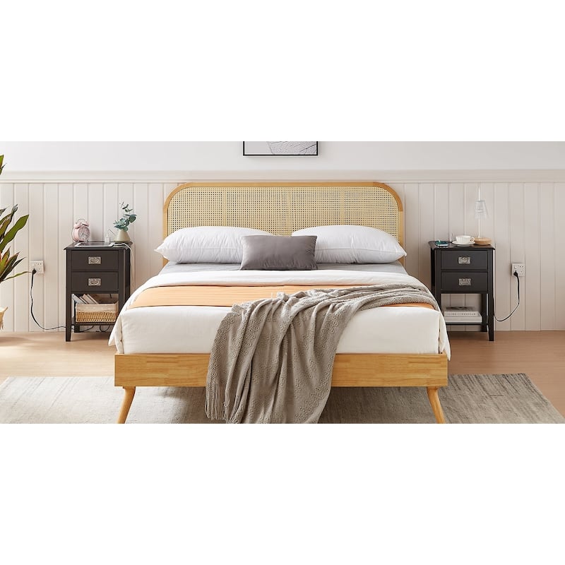 VECELO Mid Century Modern Nightstand with Charging Station and USB Port, Set of 2 Nightstands