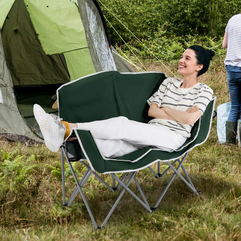 Costway Double Duo Camping Chair with Armrests Cup Holders Carry Bag