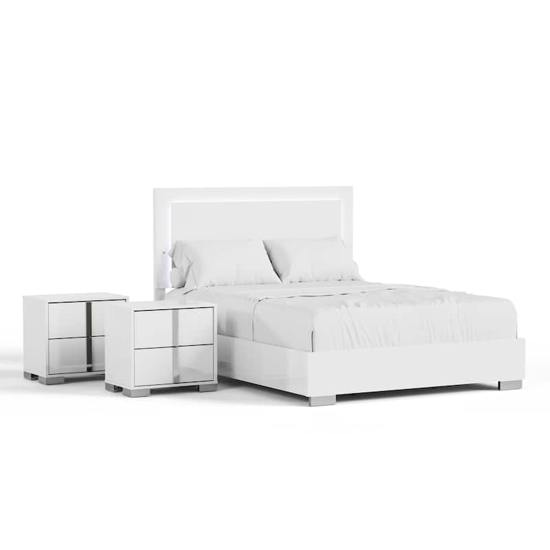 Furniture of America Erina Modern Glossy 3-Piece Panel Bedroom Set - White - Queen