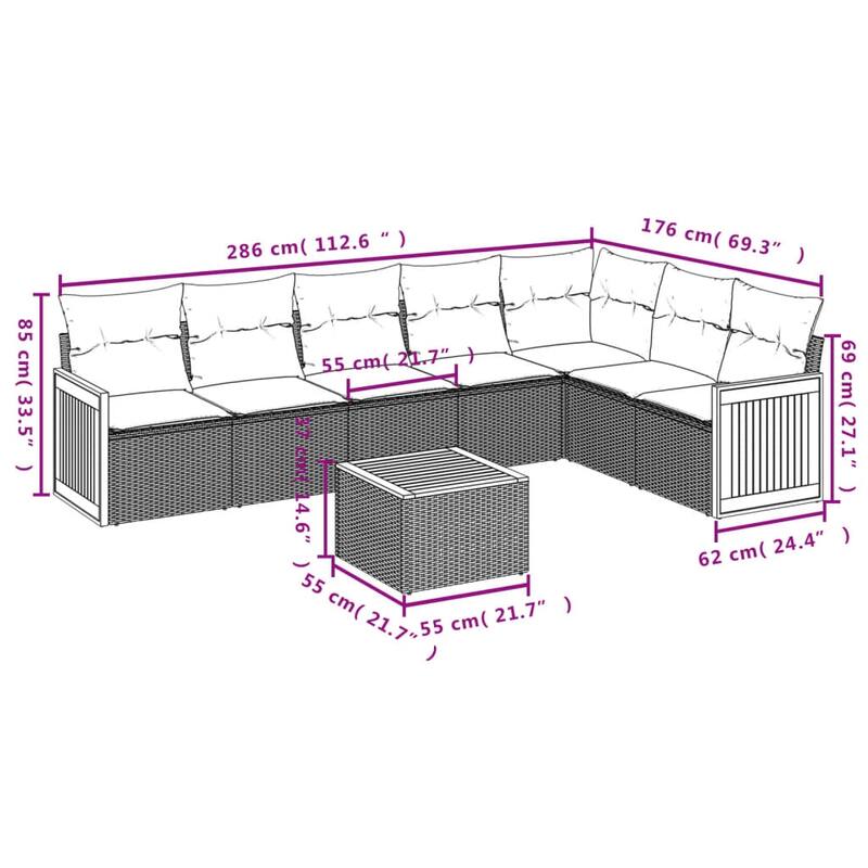 vidaXL Patio Sofa Set with Cushions Outdoor Conversation Furniture Poly Rattan