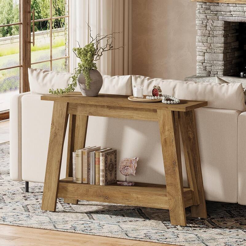 41.3" Farmhouse Console Table with Storage, 2-Tier Rustic Narrow Wooden Entryway Table for Living Room, Hallway, Foyer