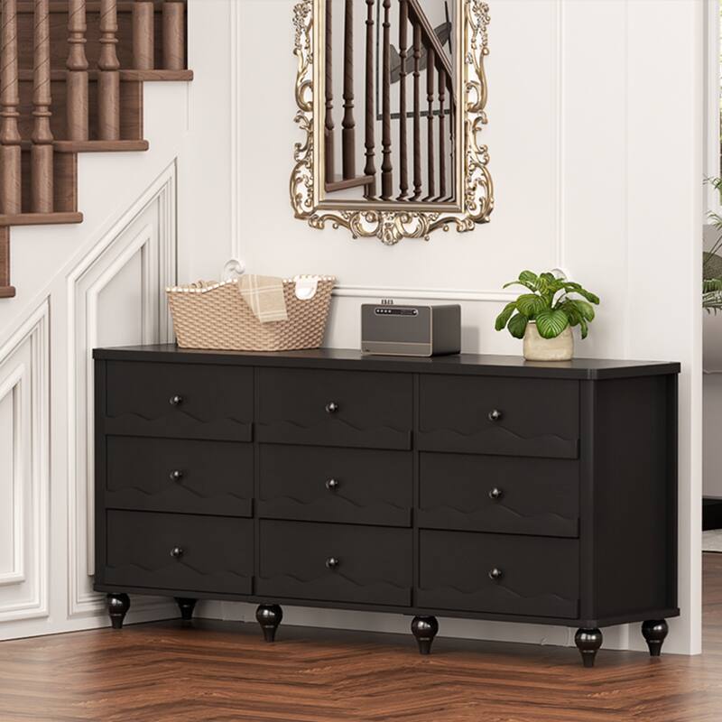 Modern 9-Drawer Dresser Closet Organizer, 63-In Chest of Drawers TV Stand