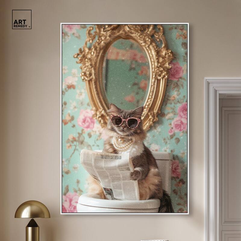 Ornate Kitty Toilet Time Canvas by Art Remedy