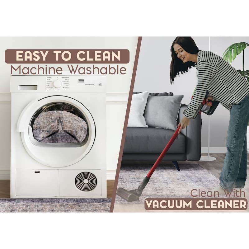 L'Baiet Jasmine Grey Distressed Machine Washable Rug