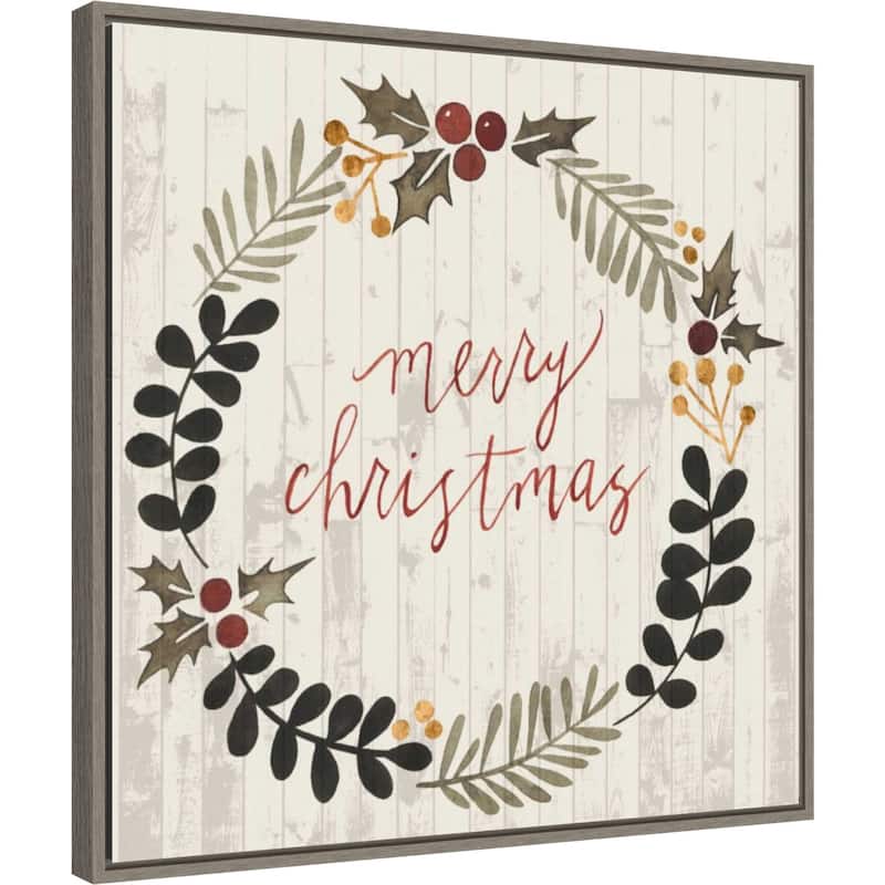 Rustic Christmas Wreath III by Grace Popp Framed Canvas Wall Art