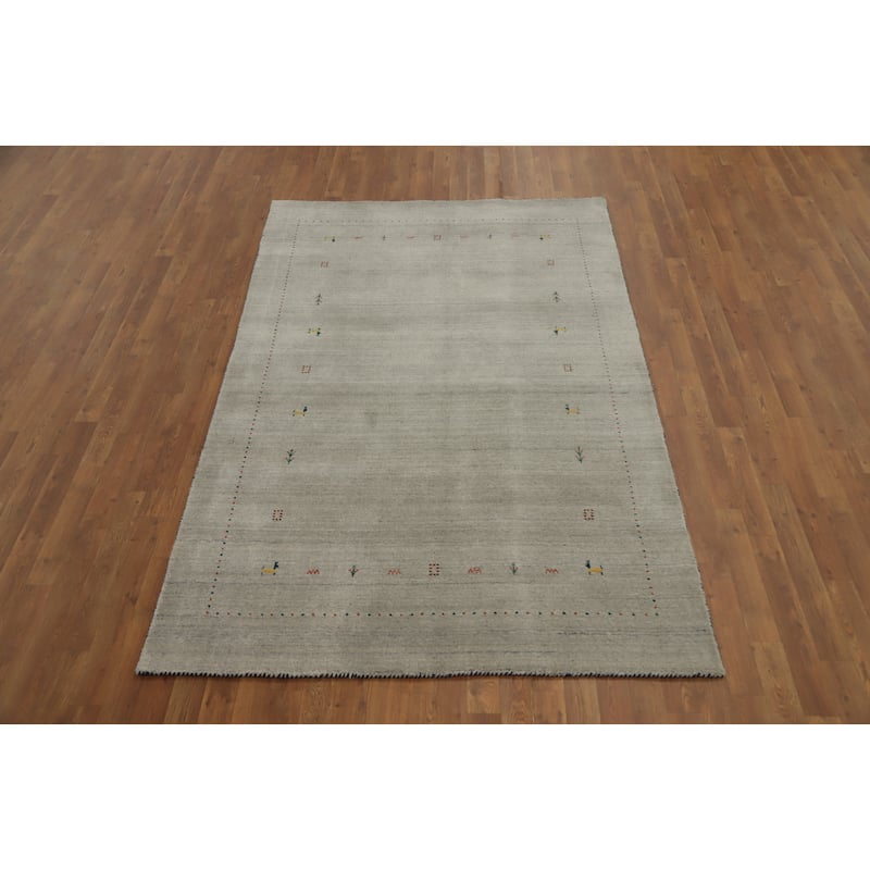 Hand Knotted Oriental 100% Wool Carpet Tribal Animal Pictorial Beige & Ivories Gabbeh Area Rug - 7' 9'' X 5' 0''