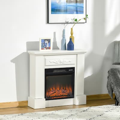 HOMCOM Electric Fireplace with Mantel, Freestanding Heater Corner Firebox with Log Hearth and Remote Control, 1400W