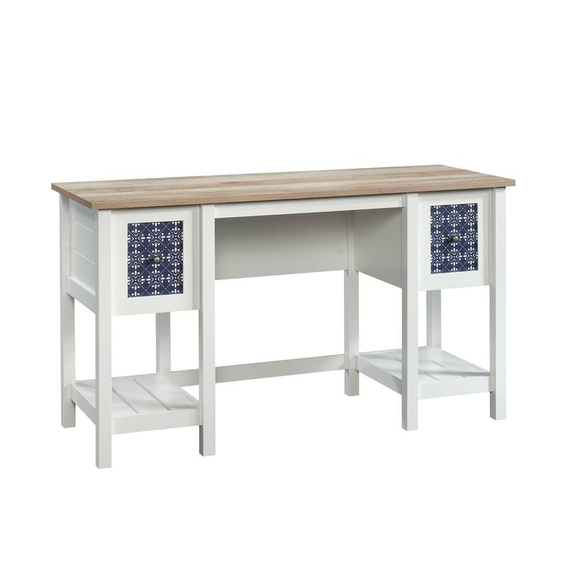 Engineered Wood Coastal Desk with Lateral File Cabinet Bundle - White Patterned