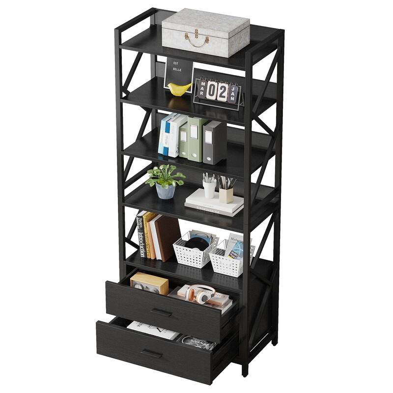 5-Tier Bookcase with 2 Drawers, 70.86'' Tall Bookshelf with Open Storage Shelf for Home Office