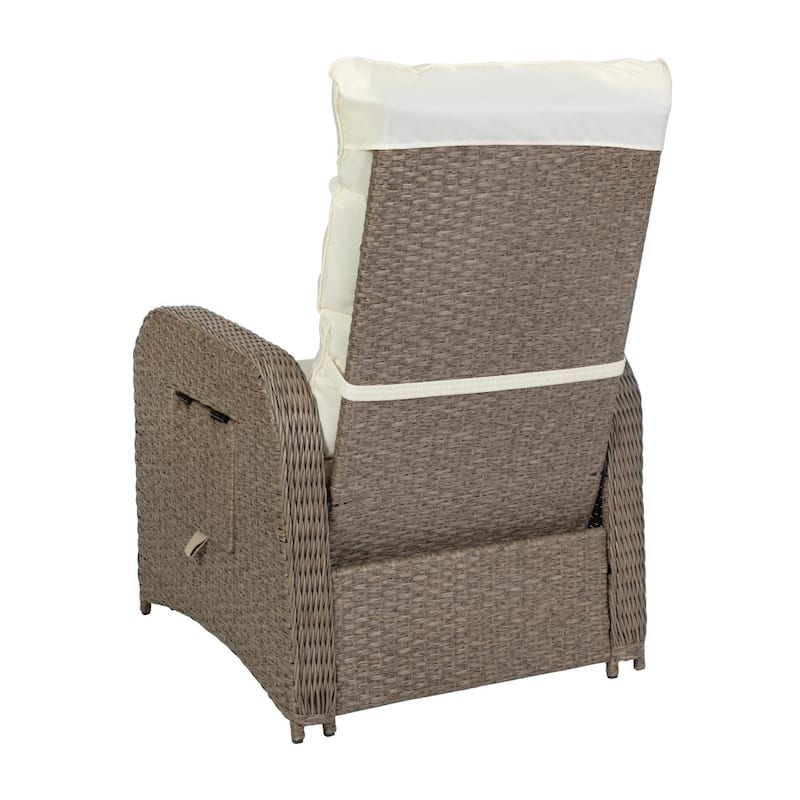 Indoor/Outdoor Wicker Rattan Recliner with Flip-Up Side Table