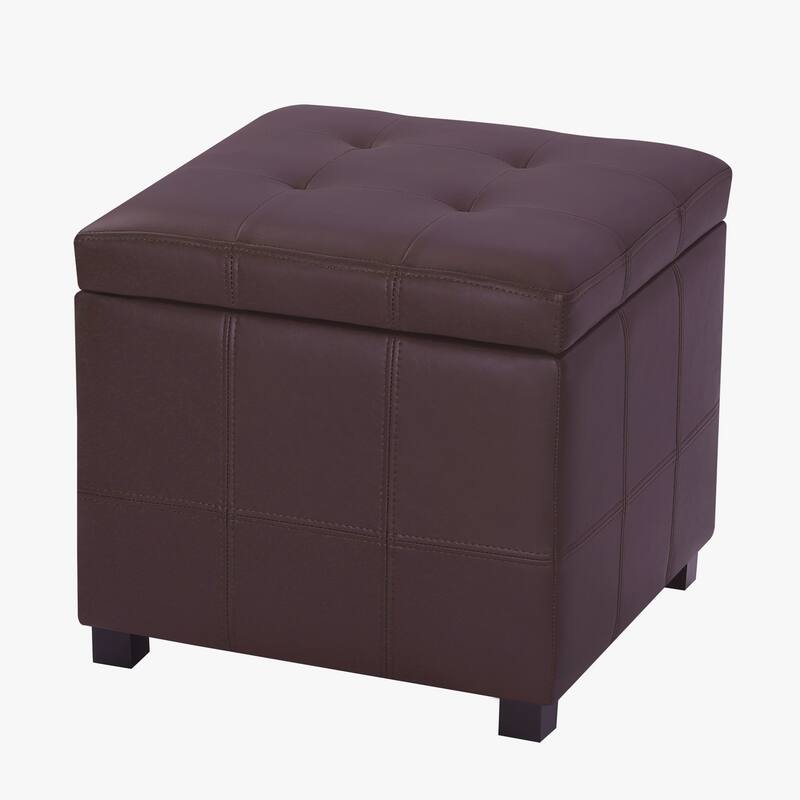 Adeco Square Tufted Storage Ottoman with Hidden Space