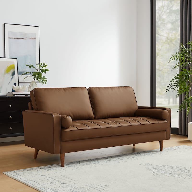 Valour Upholstered Faux Leather Sofa - Brown