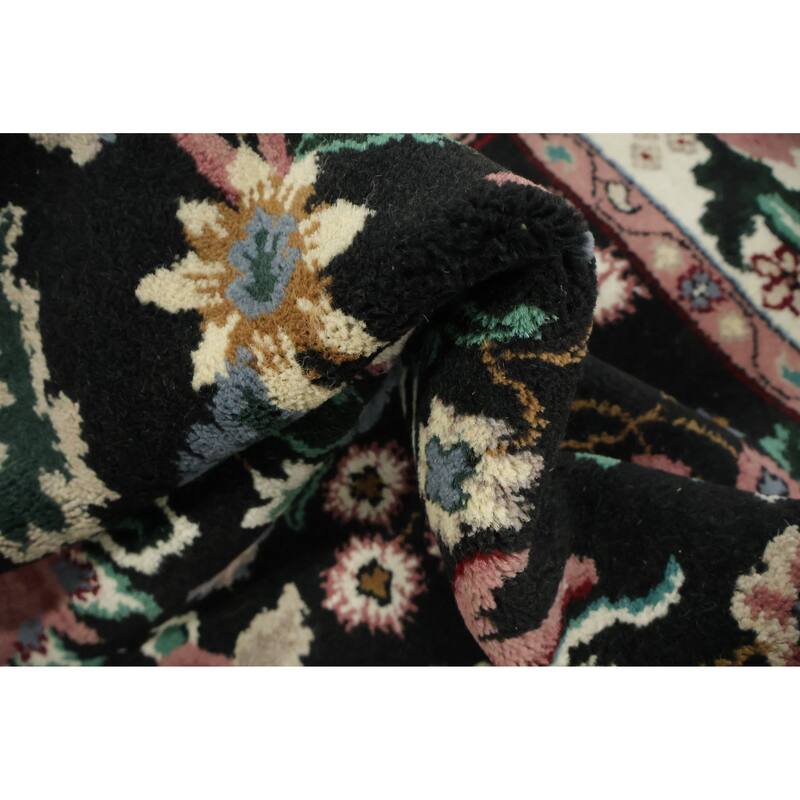 Hand Knotted Oriental 100% Wool Carpet Traditional All-Over Black Agra Area Rug - 6' 1'' X 4' 2''