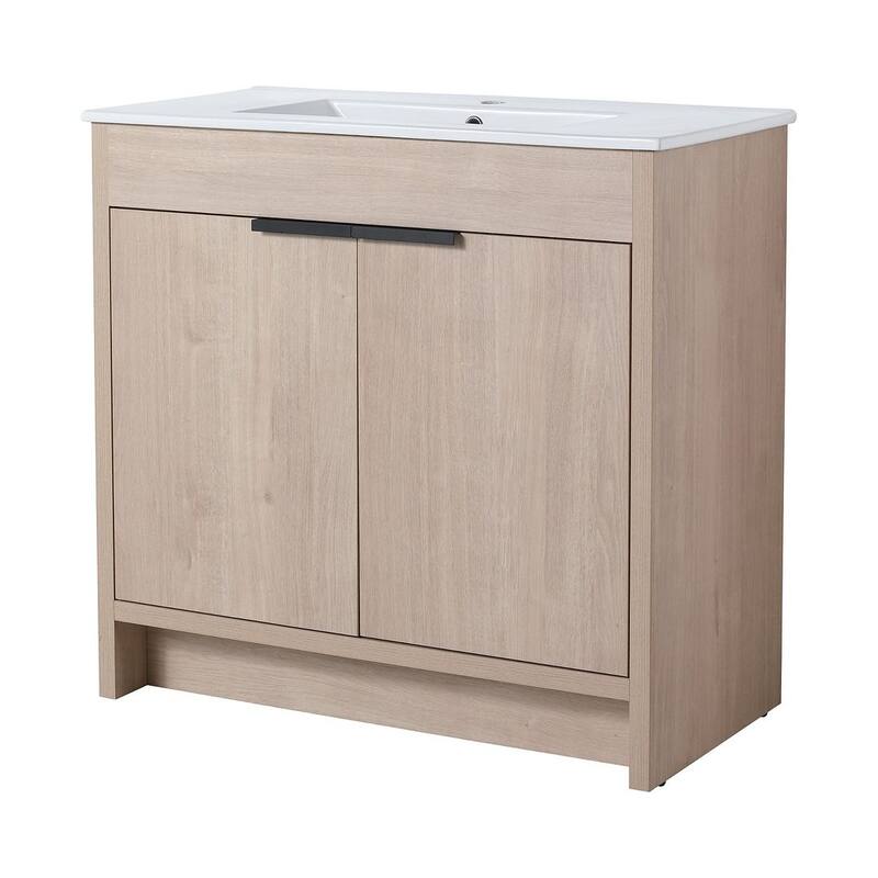 24", 30", 36" Freestanding Bathroom Vanity with White Ceramic Sink & Soft-Close Doors