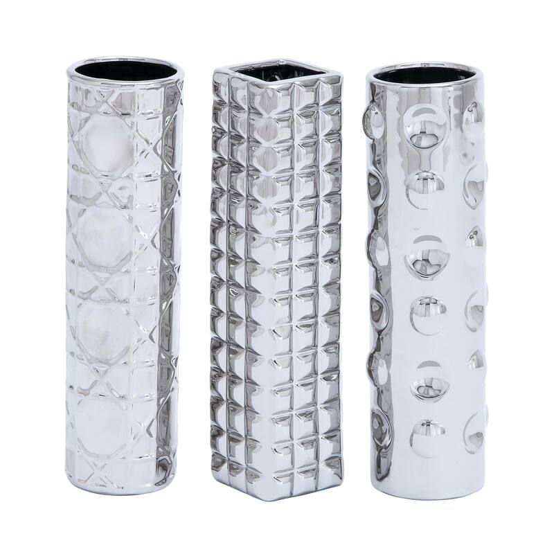 Ceramic Decorative Vase with Varying Patterns - Set of 3 Silver - Roche River Decor - Silver