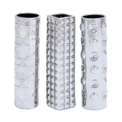 Ceramic Decorative Vase with Varying Patterns - Set of 3 Silver - Roche River Decor