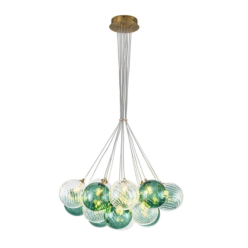 Stylish 16-Light Blue Tone Cluster Glass Bubble Chandelier