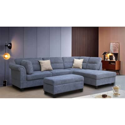 Diego 100"W Fabric Sectional Sofa with Right Facing Chaise, Storage Ottoman, and 2 Accent Pillows