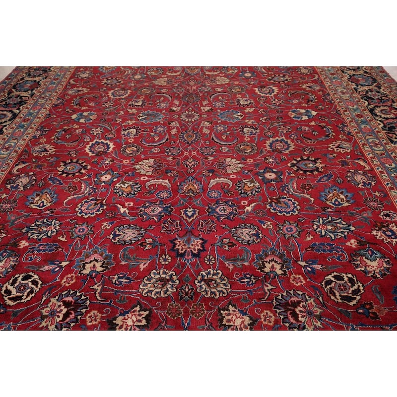 Floral Mashad Large Antique Persian Area Rug Handmade Wool Carpet - 9'6" x 16'4"