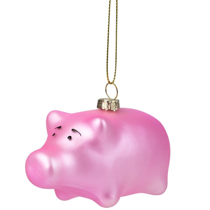 Pink Pig Glass Christmas Ornament - 4"