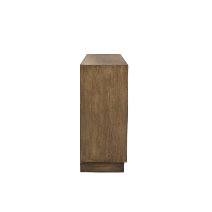 HomeRoots 78" Brown Solid Wood Carved Geometric Sideboard with Four Doors - 78.00 in. x 39.00 in. x 17.00 in.