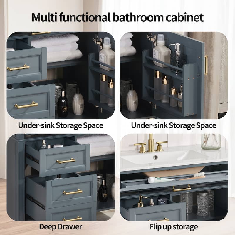 Modern 36" Freestanding Bathroom Vanity Cabinet Wood Frame with Ceramic Sink and Divided Drawers