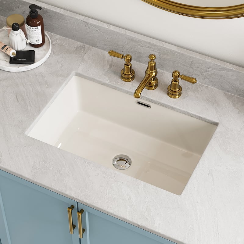 HOROW 23.63 in Rectangular Undermount Ceramic Bathroom Sink in Biscuit with Overflow Drain - Beige