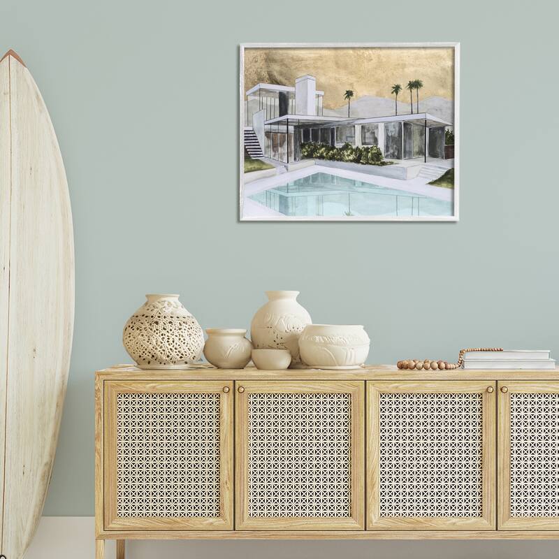 Stupell Chic Tropical Pool Yard Framed Giclee Art Design By Michael Willett