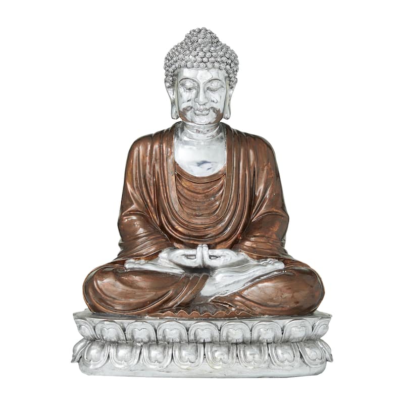 Polystone Buddha Meditating Decorative Sculpture with Engraved Carvings - Silver, Copper, Gold - Roche River Decor