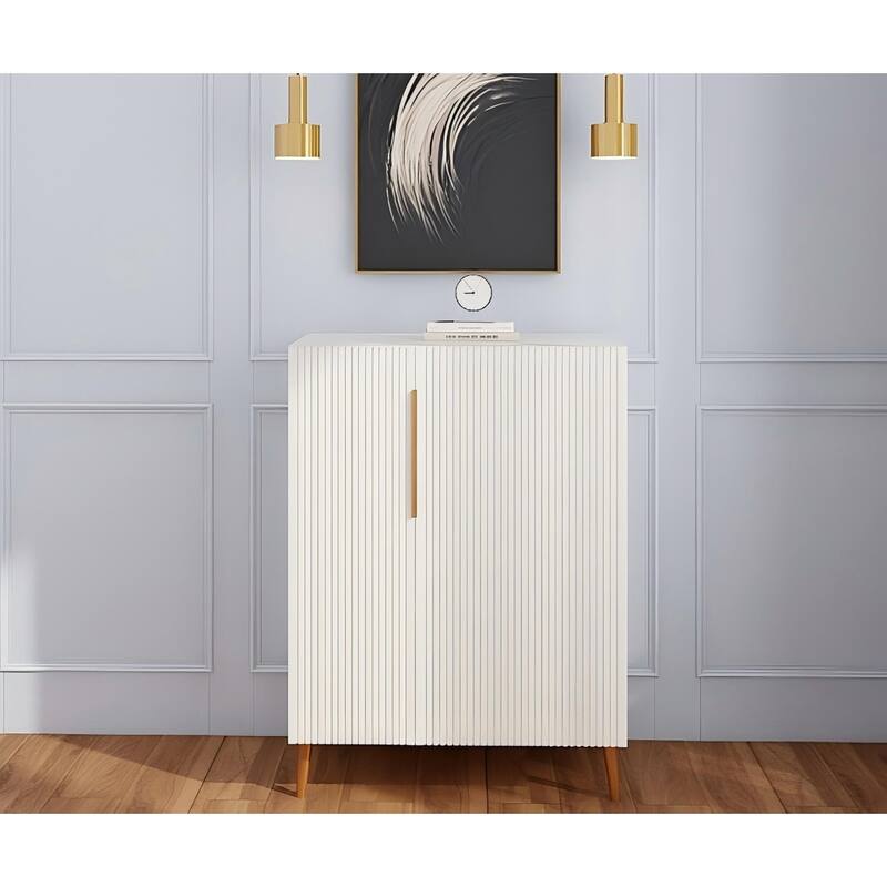 Modern White Sideboard Cabinet with Gold Handles for Kitchen, Dining Room Furniture Organizer