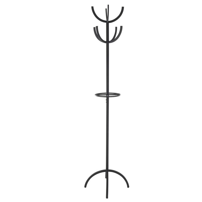 Metal 8 Hook Coat Rack with Ached Legs and Circular Center Storage - Black - Roche River Decor - 19"W x 19"L x 72"H