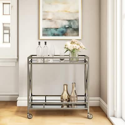 Kristensen Mirrored & Antique Gold Finish Serving cart