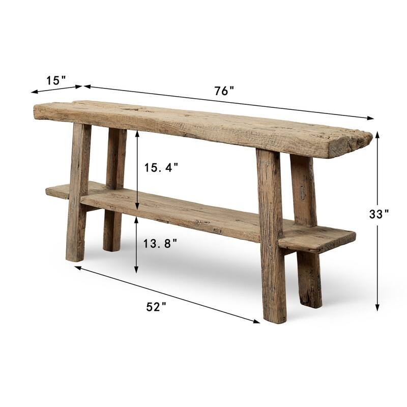 Approx. 76 Inches Wide Vintage Console Table with Shelf Weathered Natural