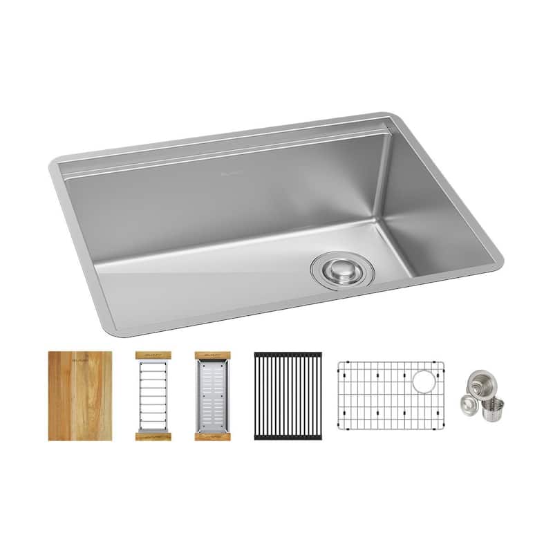 Elkay Crosstown Workstation Stainless Steel, 25-1/2" x 18-1/2" x 9" Single Bowl Undermount Sink Kit