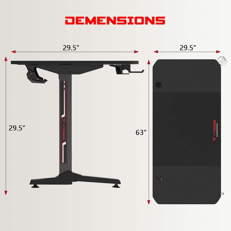 BOSSIN Ergonomic Gaming Desk T-Shaped Office PC Computer Desk with Full Desk Mouse Pad, Handle Rack, Cup Holder Headphone Hook