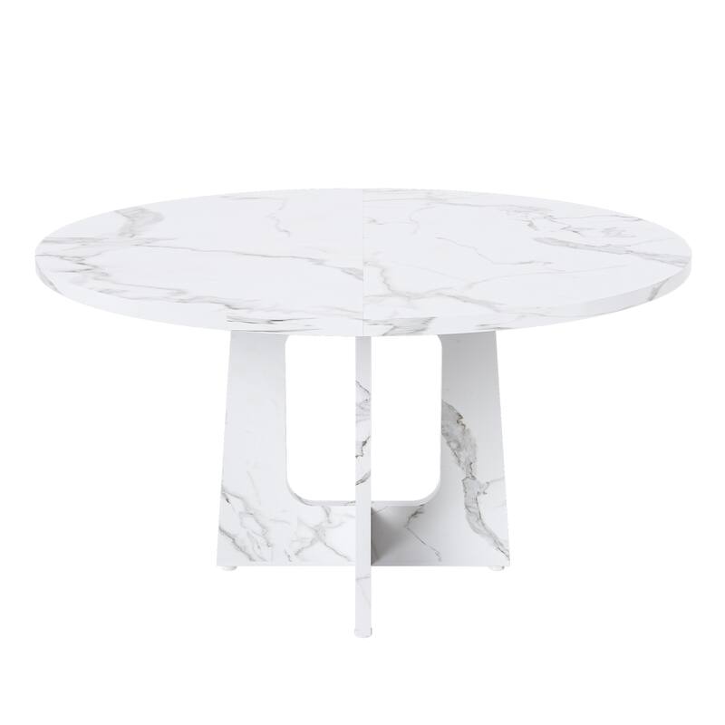 47.24" Round Dining Table for 4 - Farmhouse MDF Table with Marble White Finish, 300lb Capacity, Easy Assembly for Dining Room