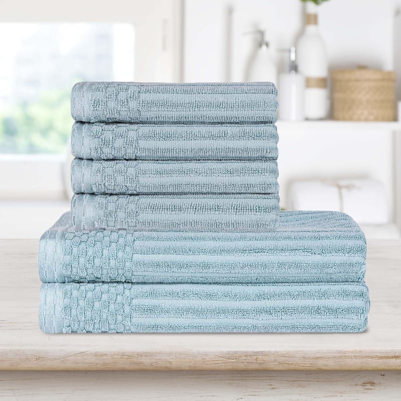 Superior Ribbed Cotton Absorbent Heavyweight Hand Towel and Bath Towel Set - Slate Blue