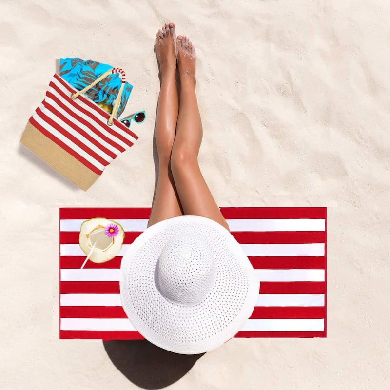 3 Piece Set Cabana Stripe, Two Beach Towel Set 32 x 62 Plus a Striped Beach Bag