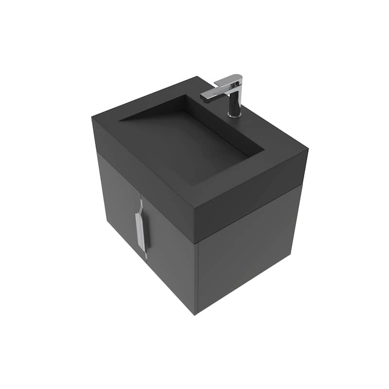 Nile 24-Inch Wall Mounted Bathroom Vanity Set w/ Black Top