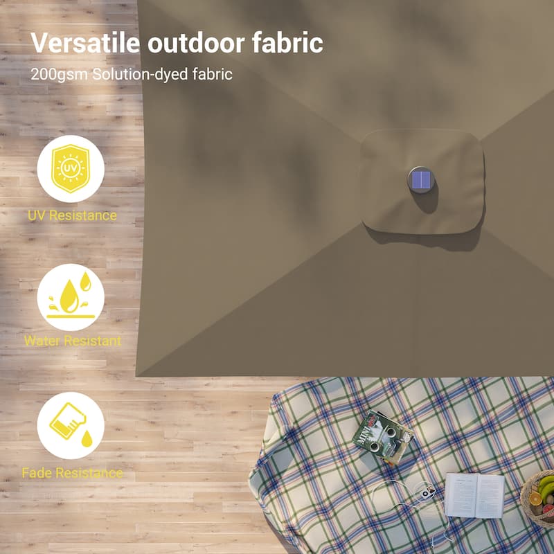 Bonosuki 10 x 6.5ft LED Patio Rectangular Umbrella Outdoor Market Umbrella Aluminium/Steel with Tilt and Crank