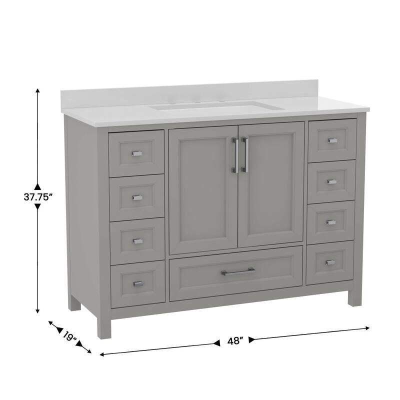 Bathroom Vanity with Sink, Storage Cabinet, and 9 Drawers - 19"D x 48"W x 37.75"H