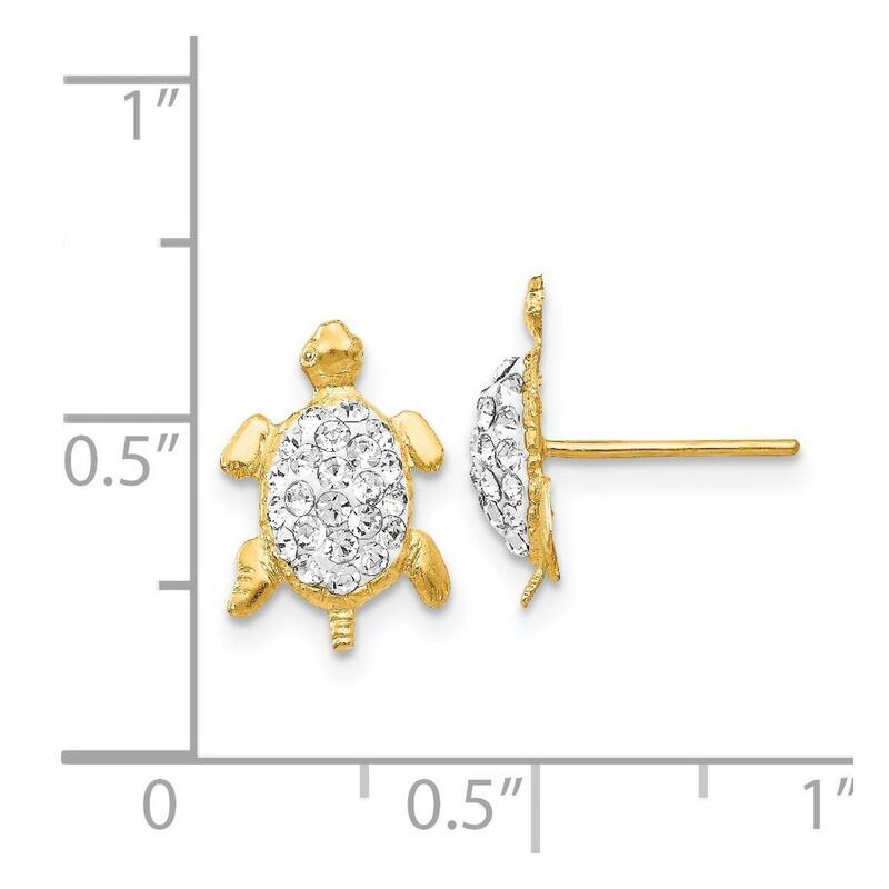 Curata 14k Yellow Gold Polished Crystal White Turtle Post Earrings Measures 12x9mm Wide