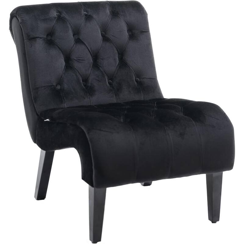 Roomfitters Velvet Armless Accent Chair, Upholstered Button Leisure Chair with Wood Legs for Living Room