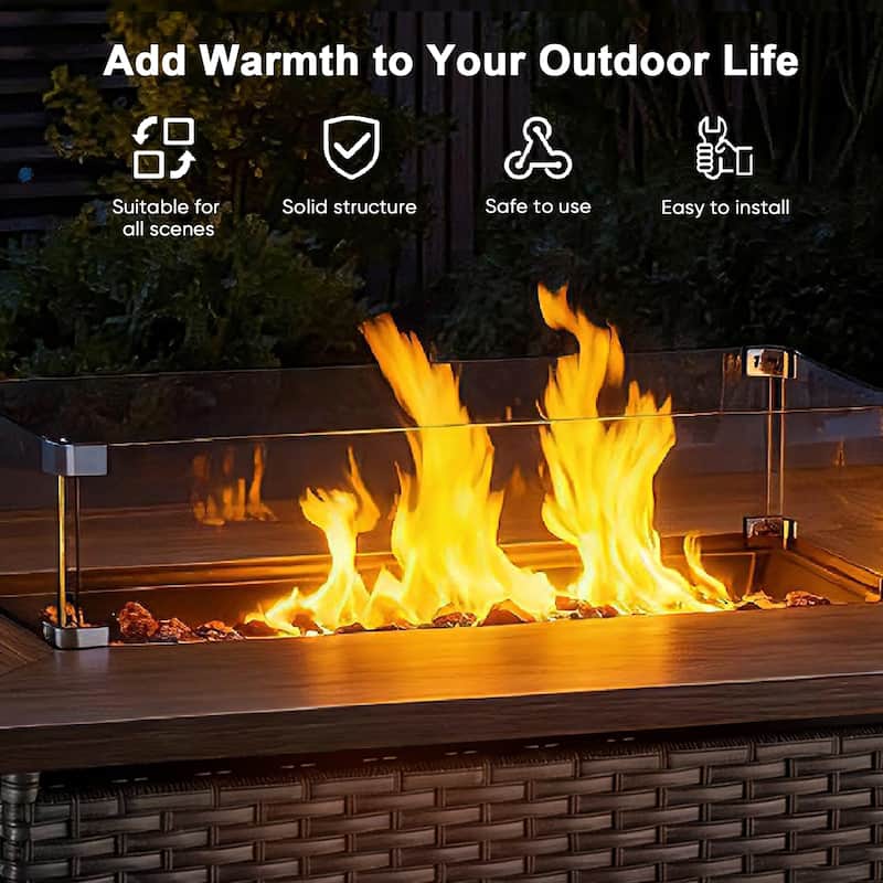 Meyreso 41 in. Rectangular Brown Wicker and Metal Propane Gas Outdoor Fire Pit Table with Lava Rocks, 50000 BTU